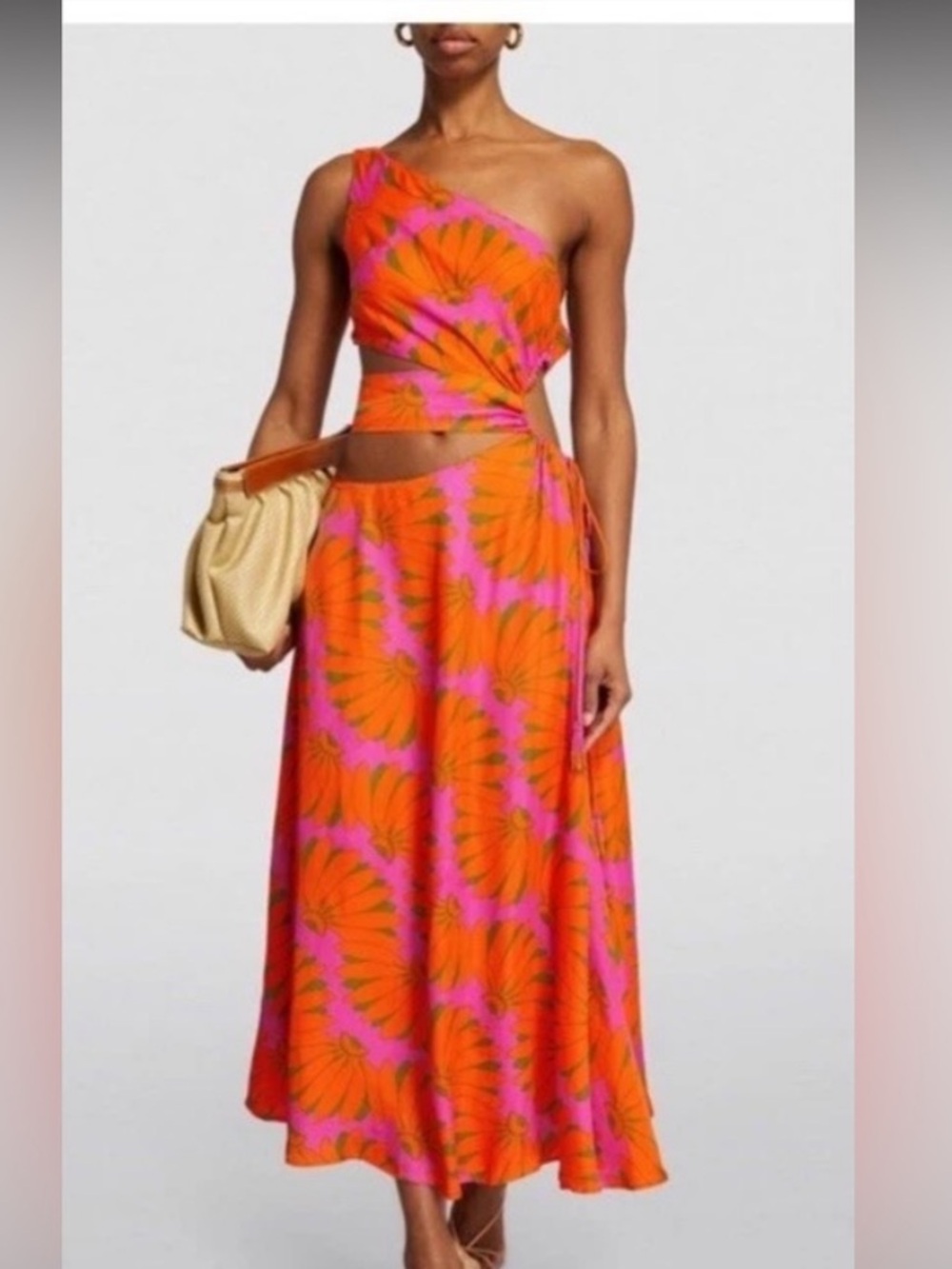 Farm Rio Vibrant cocacobana Midi dress in Orange and Pink rare !!
